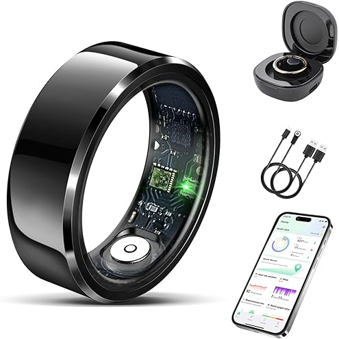 Smart Ring with Sleep Monitoring, Step Counting, Heart Rate, Blood Oxygen, Blood Pressure for iPhone and Android, No Subscription Fee, IP68 Waterproof Health Tracker (Silver, 9)