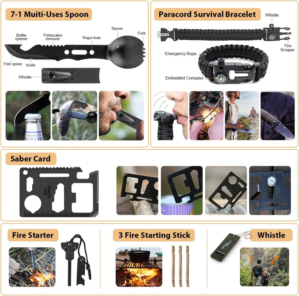 Survival Kit. 250Pcs Survival Gear First Aid Kit with Molle System Compatible Bag and Emergency Tent. Emergency Kit for Earthquake. Outdoor Adventure. Hiking. Hunting. Gifts for Men Women