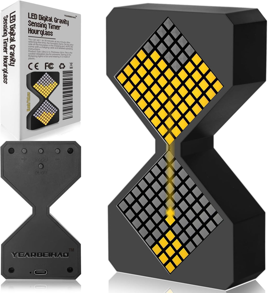 Digital Hourglass Timer for Kids, YEARBEIHAO 1-30 Minutes Sand Time Can Set Any Minute, A Sensory Toy for Relaxation, DIY Electronic Timer for Kitchen, Room Home Decor (Black)