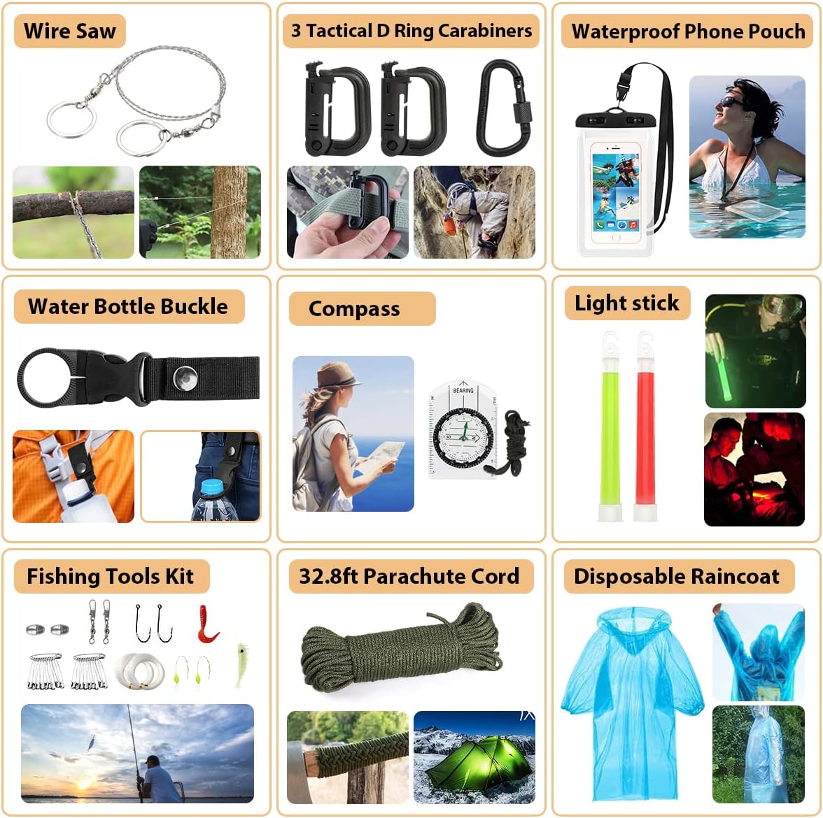 Survival Kit. 250Pcs Survival Gear First Aid Kit with Molle System Compatible Bag and Emergency Tent. Emergency Kit for Earthquake. Outdoor Adventure. Hiking. Hunting. Gifts for Men Women