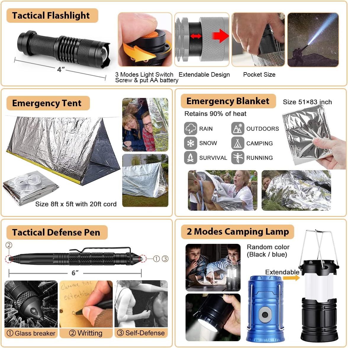 Survival Kit. 250Pcs Survival Gear First Aid Kit with Molle System Compatible Bag and Emergency Tent. Emergency Kit for Earthquake. Outdoor Adventure. Hiking. Hunting. Gifts for Men Women