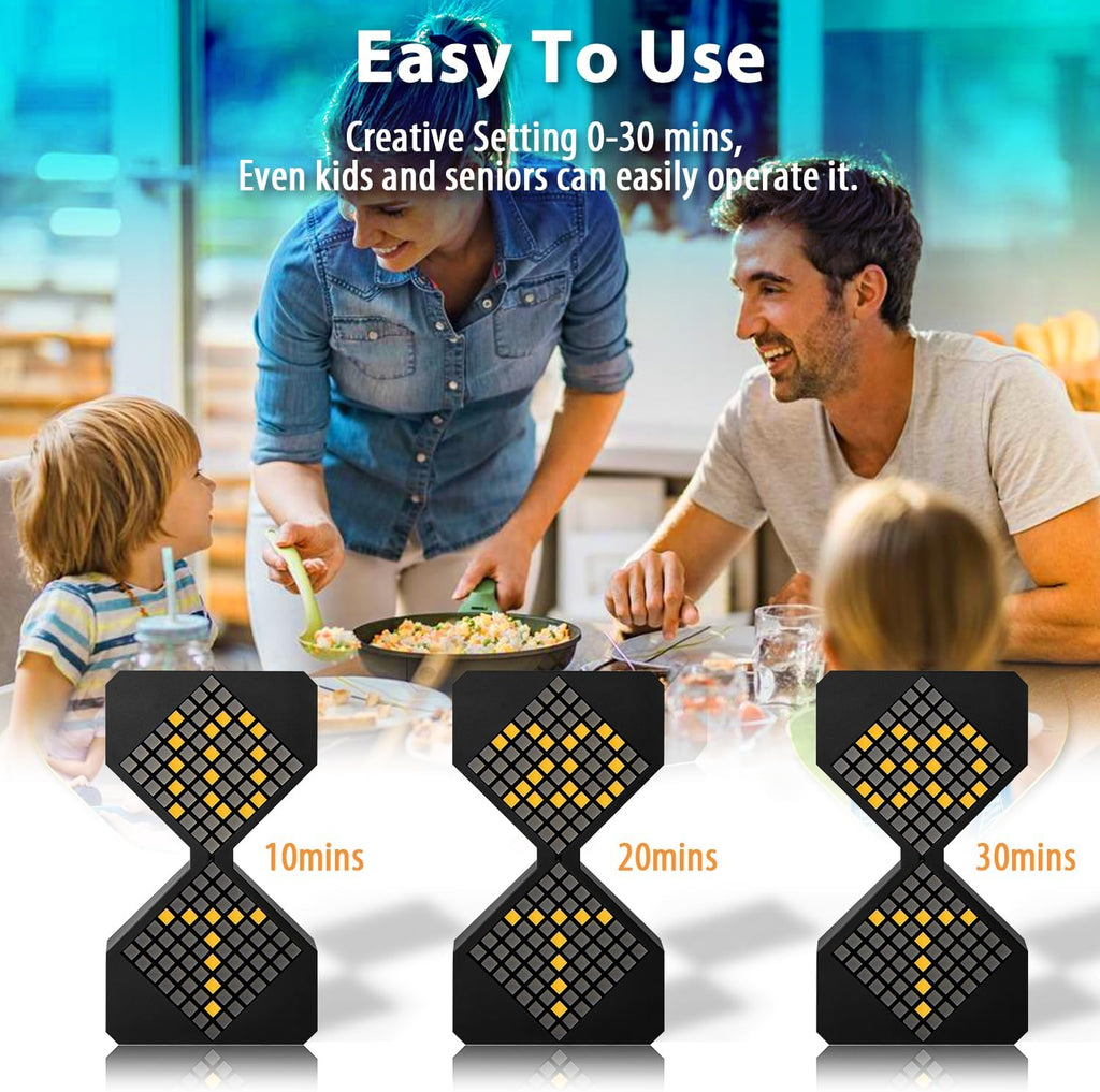 Digital Hourglass Timer for Kids, YEARBEIHAO 1-30 Minutes Sand Time Can Set Any Minute, A Sensory Toy for Relaxation, DIY Electronic Timer for Kitchen, Room Home Decor (Black)