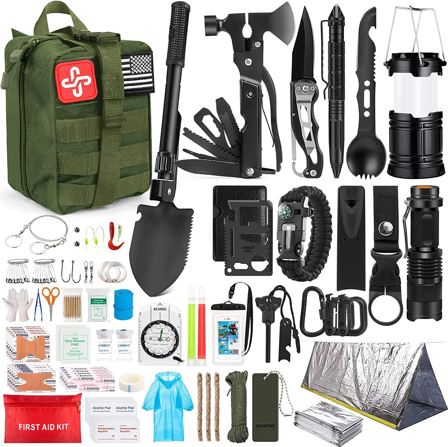 Survival Kit. 250Pcs Survival Gear First Aid Kit with Molle System Compatible Bag and Emergency Tent. Emergency Kit for Earthquake. Outdoor Adventure. Hiking. Hunting. Gifts for Men Women