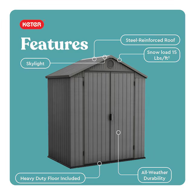 Keter 6-ft x 4-ft Darwin Gray Gable Resin Storage Shed (Floor Included)