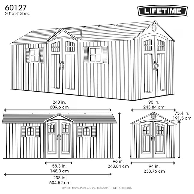 LIFETIME PRODUCTS 8-ft x 20-ft Classic Shed Brown Gable Resin Storage Shed (Floor Included)