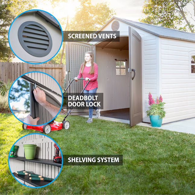 LIFETIME PRODUCTS 8-ft x 15-ft Brown Gable Resin Storage Shed (Floor Included)