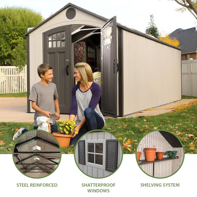 LIFETIME PRODUCTS 8-ft x 20-ft Classic Shed Brown Gable Resin Storage Shed (Floor Included)