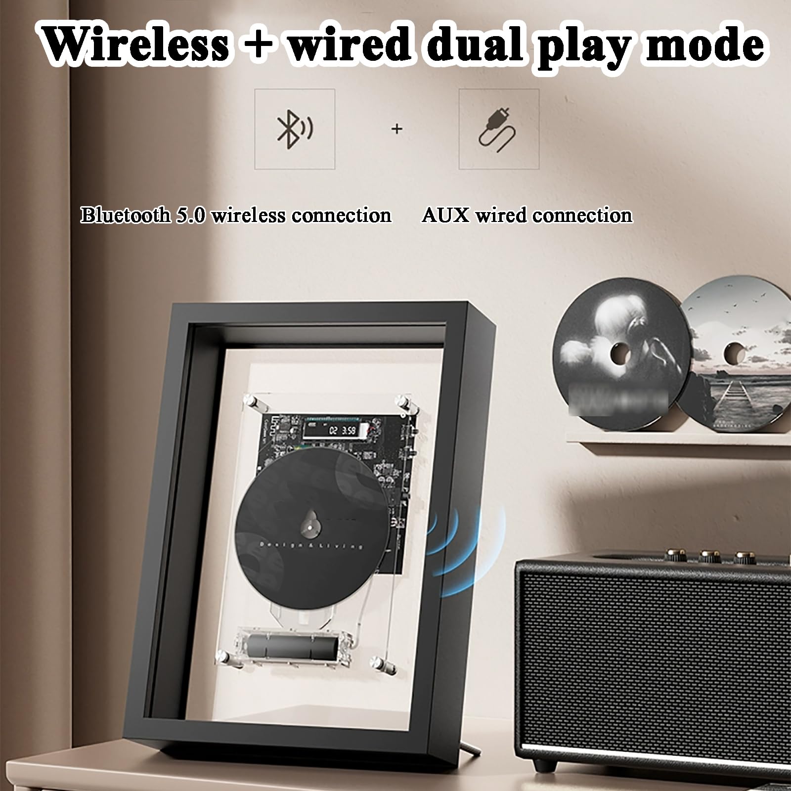 Decorate CD Player, Music Decorative Photo Frame with Remote Control, 5.0 Bluetooth/3.5mm AUX Output, 2 Placement Options, for Home, Office and Gallery